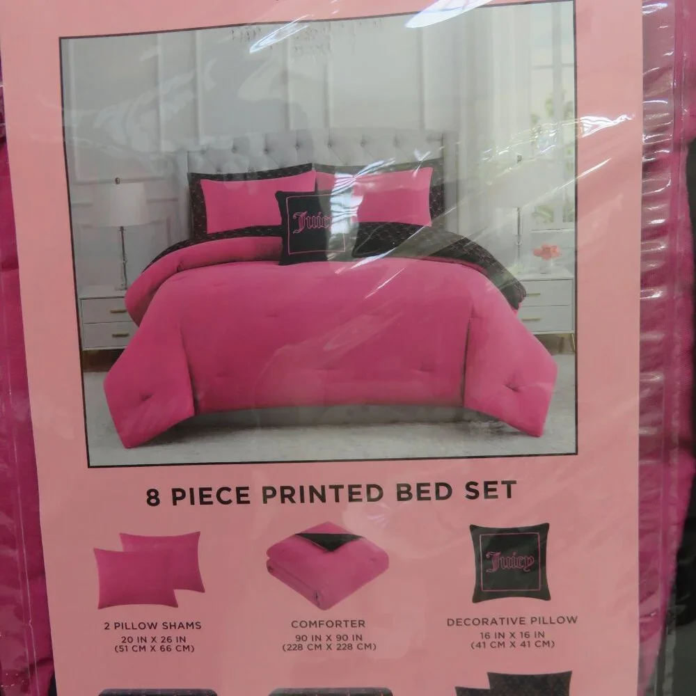 Juicy Couture Pink and Black 8-piece Print Bed Set